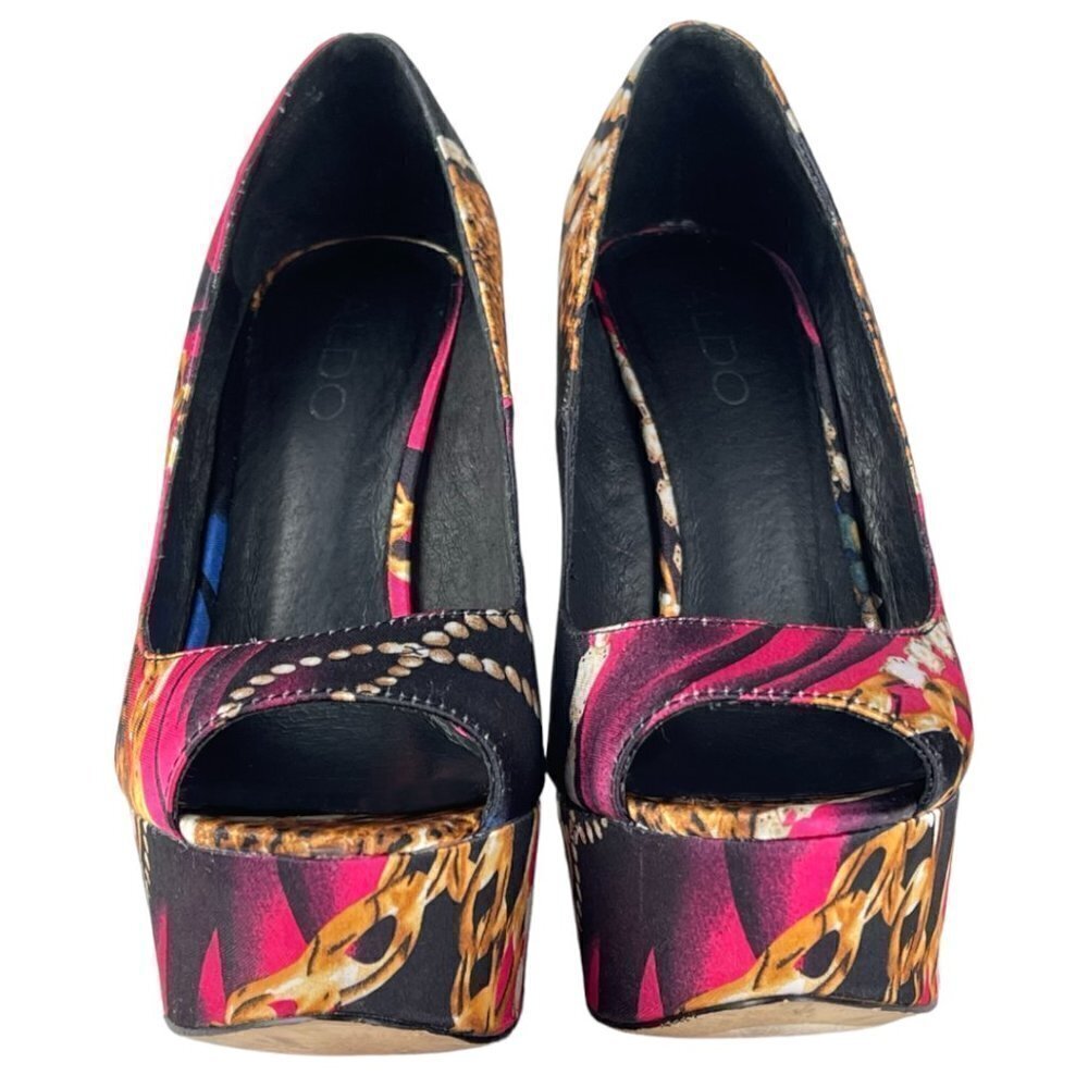 Aldo Torregrosa Peep Toe Platform Satin Wedge Women's Size 36 - Picture 5 of 11